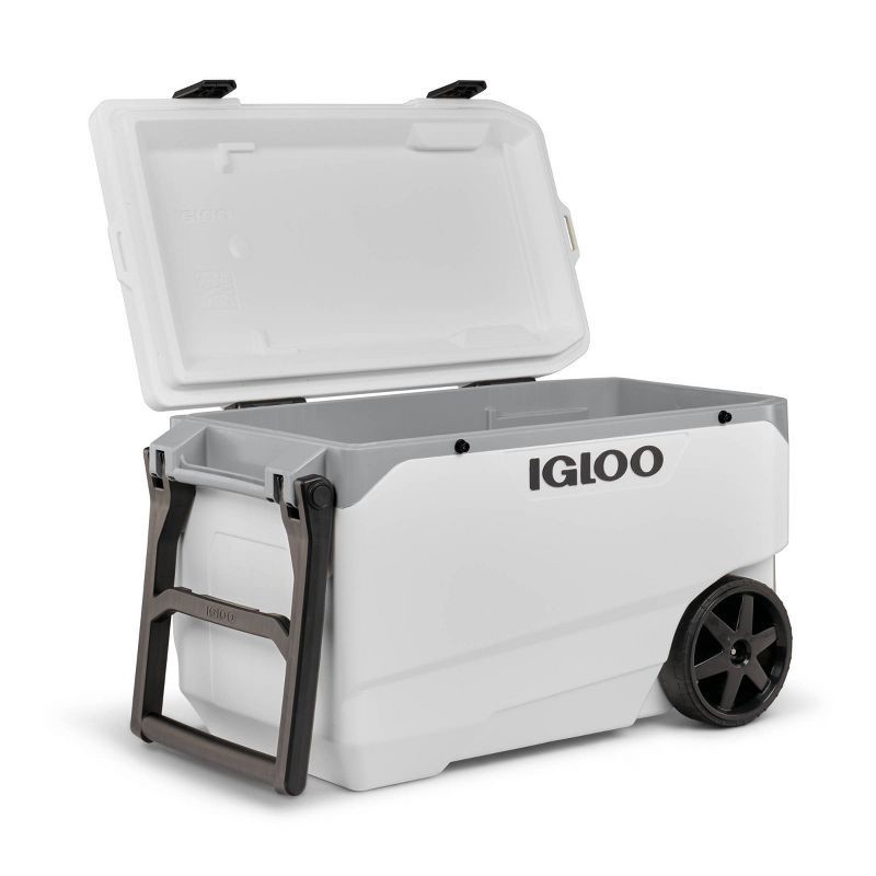 slide 11 of 14, Igloo Latitude 137 Cans 90 Quart Rolling Cooler - White: Polyethylene, Tow Handle, 137 cans, 90 qt