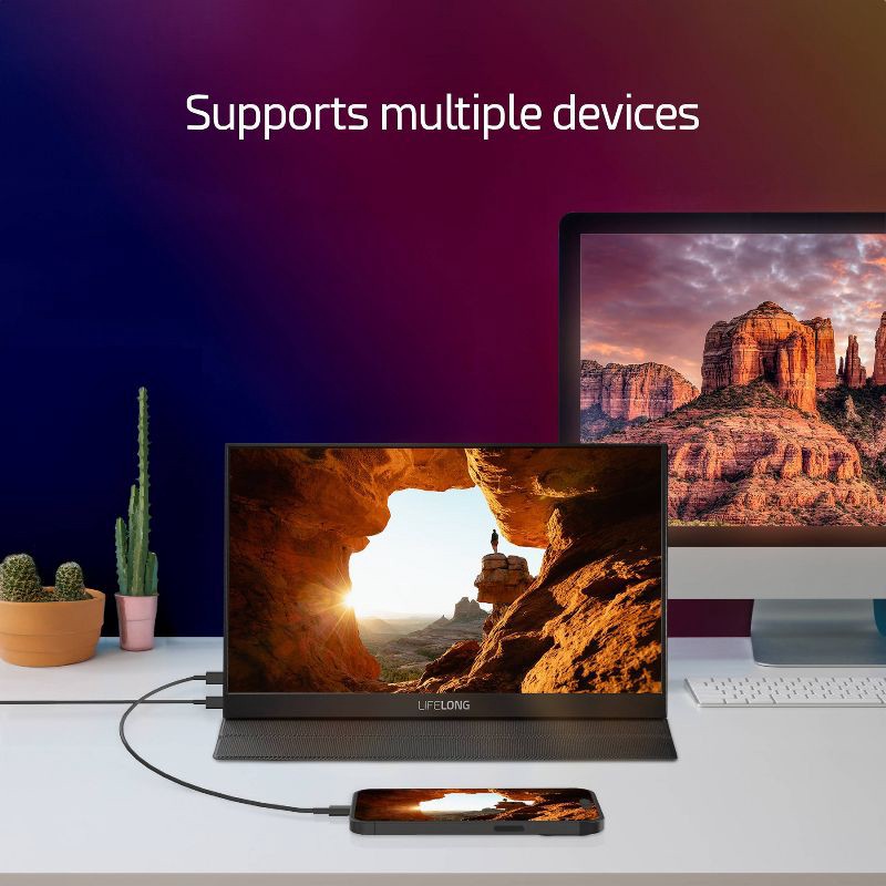 slide 5 of 6, Lifelong 1920 x 1080 15.6" 1080P Portable Monitor G70-T: IPS, Built-In Speakers, 60Hz, HDMI & USB-C, 1 ct