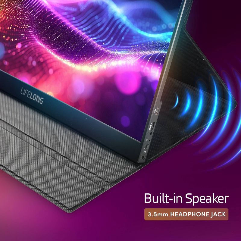 slide 6 of 6, Lifelong 1920 x 1080 15.6" 1080P Portable Monitor G70-T: IPS, Built-In Speakers, 60Hz, HDMI & USB-C, 1 ct