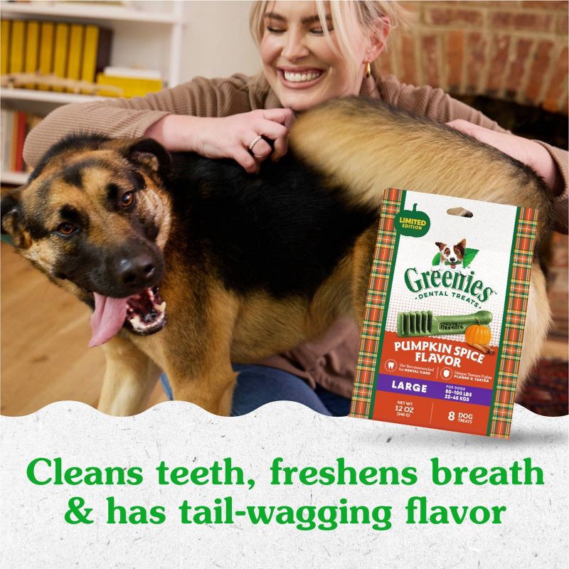 slide 8 of 11, Greenies Pumpkin Spice Flavor Large Dental and Hard Chews Dog Treats - 6oz/4ct, 4 ct; 6 oz
