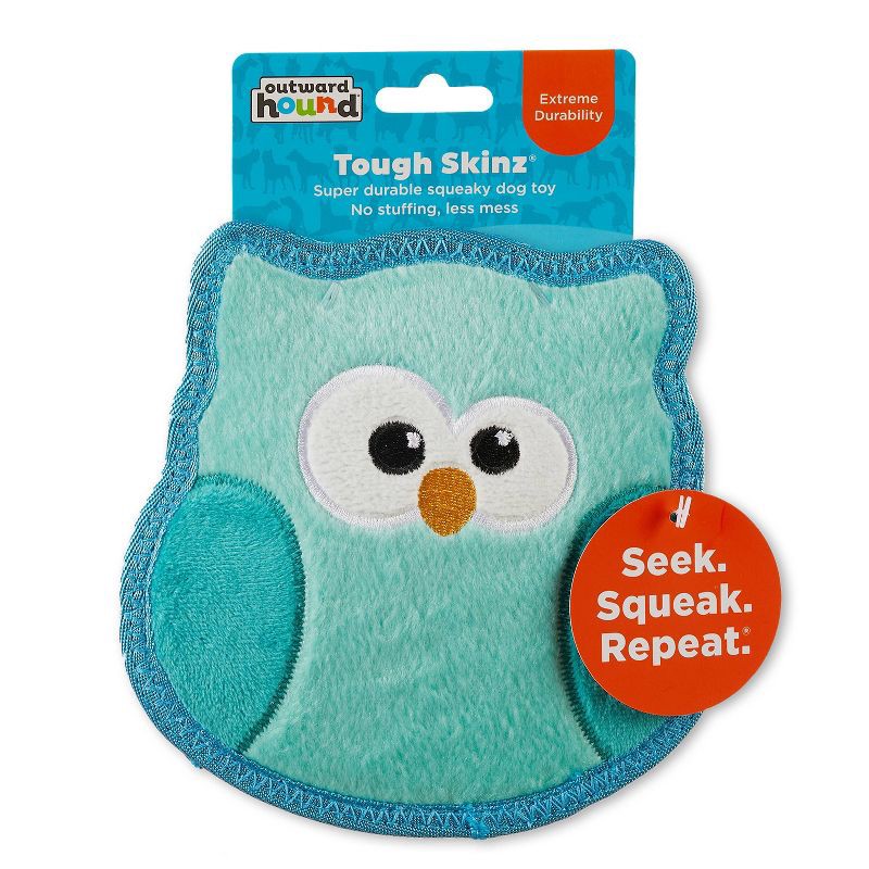 slide 2 of 7, Outward Hound Tough Skinz Owl Dog Animal Toy - Blue, 1 ct