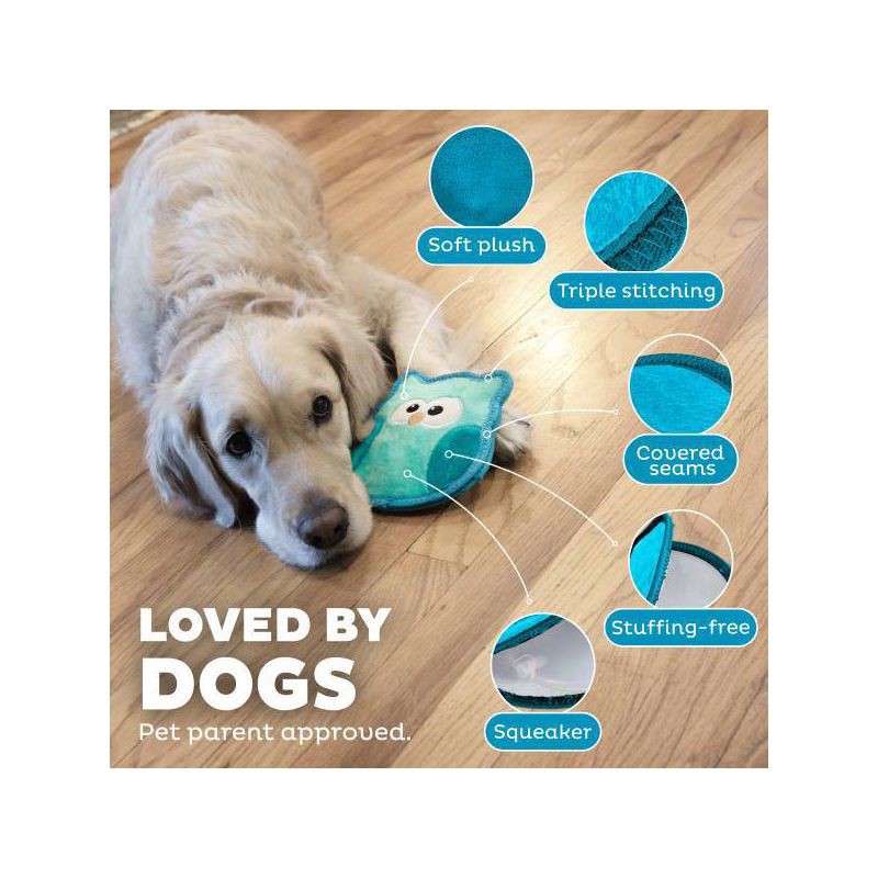 slide 5 of 7, Outward Hound Tough Skinz Owl Dog Animal Toy - Blue, 1 ct