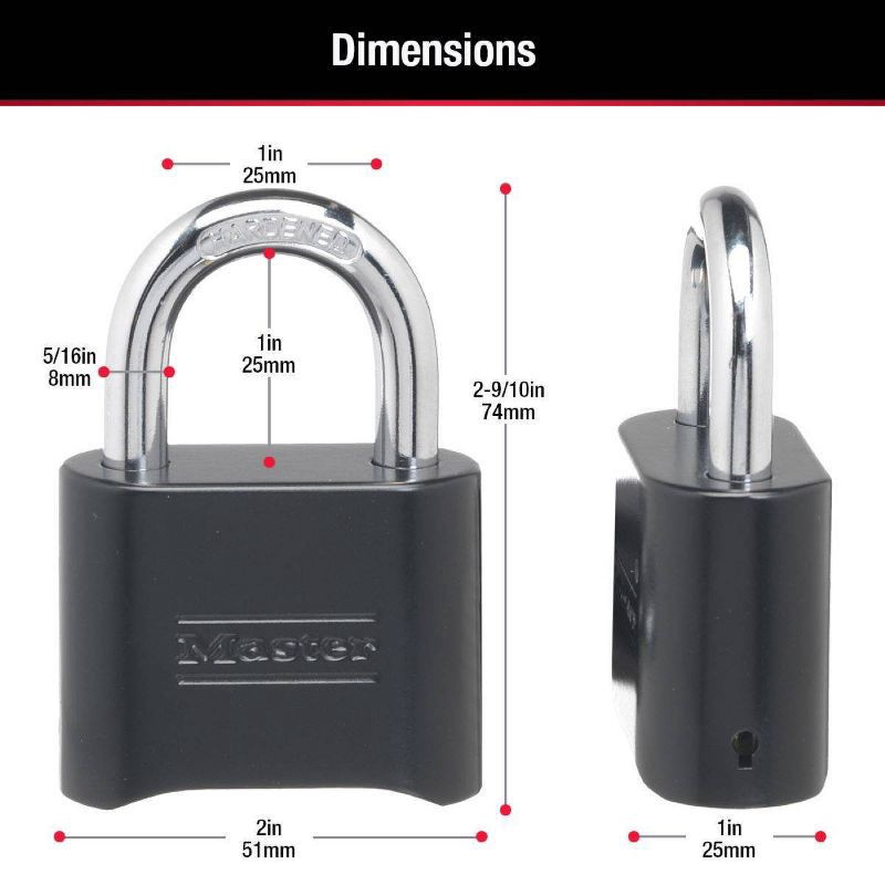 slide 6 of 7, Master Lock Black Combination Lock 2" W Solid Body Padlock - 178D, 1 ct