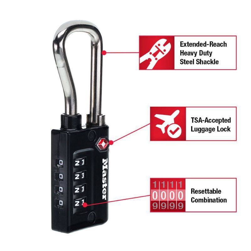 slide 2 of 6, Master Lock Travel Sentry TSA-Approved Luggage Lock 1-5/16" W Resettable Numeric Combination, 1 ct