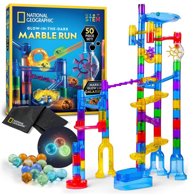 slide 2 of 8, National Geographic Glow in the Dark Marble Run - 50pc: Educational Focus on Creative Thinking & Engineering, Grades 2-11, 50 ct