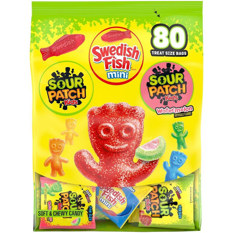 slide 1 of 13, SOUR PATCH KIDS, Swedish Fish Treat Size Candy Bag - 80ct, 80 ct