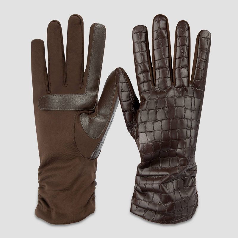 slide 2 of 3, Isotoner Faux Leather Gloves - Brown Croc S/M, 1 ct