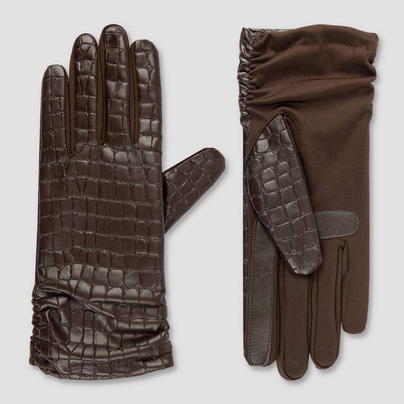 slide 3 of 3, Isotoner Faux Leather Gloves - Brown Croc S/M, 1 ct