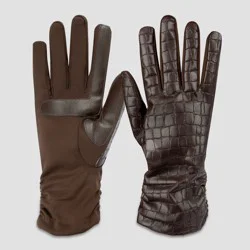 Isotoner Faux Leather Gloves - Brown Croc L/XL