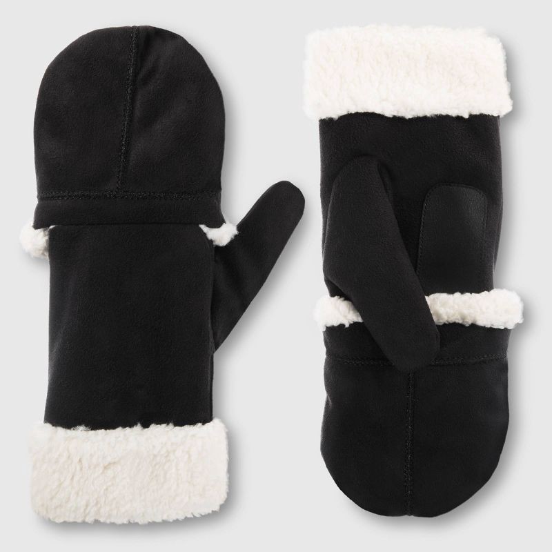 slide 3 of 5, Isotoner Microsuede Flip Mitten - Black S/M, 1 ct