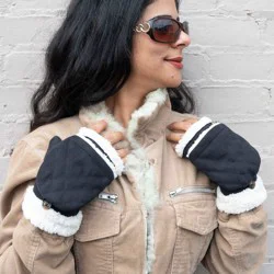 Isotoner Microsuede Flip Mittens - Black L/XL