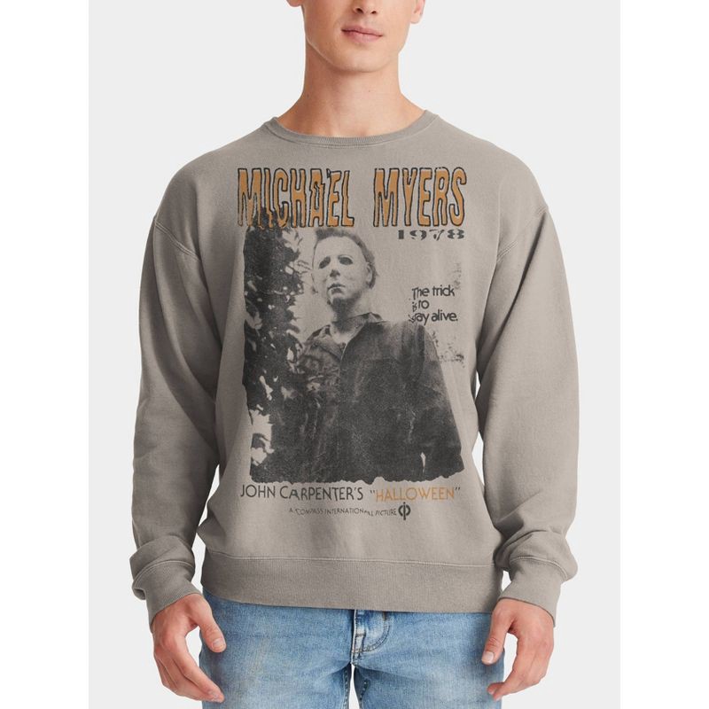 slide 3 of 4, Men's Halloween Michael Myers Crewneck Sweatshirt - Tan S, 1 ct