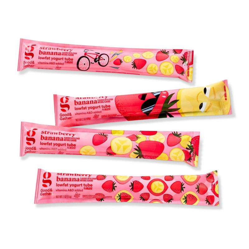 slide 4 of 4, Strawberry Banana Low Fat Kids' Yogurt Tubes - 1lbs/8ct - Good & Gather™, 1 lb, 8 ct