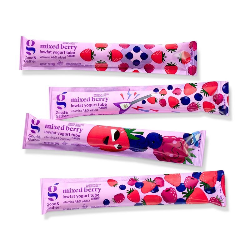 slide 4 of 5, Mixed Berry Low Fat Kids' Yogurt Tubes - 1lbs/8ct - Good & Gather™, 1 lb, 8 ct