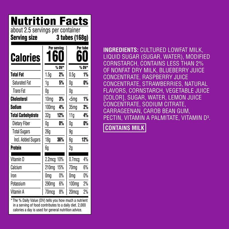 slide 5 of 5, Mixed Berry Low Fat Kids' Yogurt Tubes - 1lbs/8ct - Good & Gather™, 1 lb, 8 ct