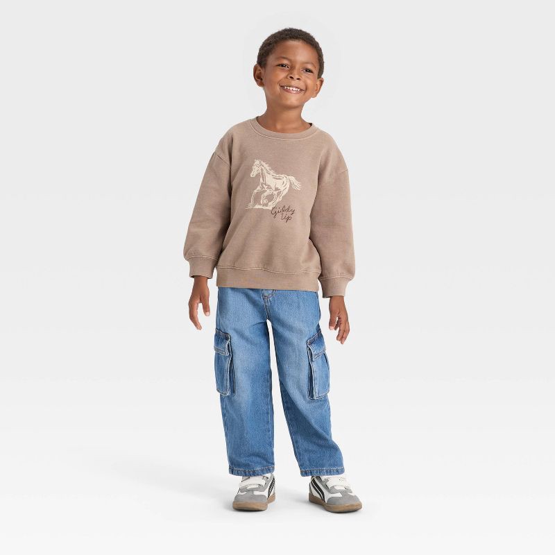 slide 2 of 4, Toddler Boys' Western Horse Sweatshirt - Cat & Jack™ Beige 12M, 1 ct