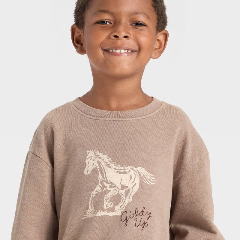 slide 2 of 4, Toddler Boys' Western Horse Sweatshirt - Cat & Jack™ Beige 18M, 1 ct