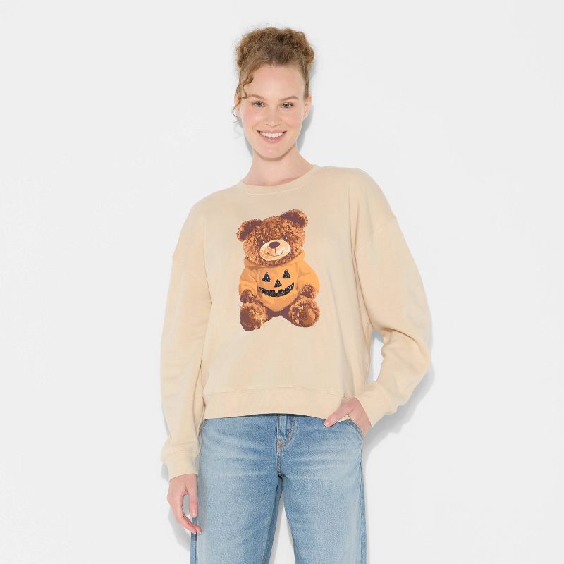 slide 3 of 3, Grayson Threads Women's Teddy Bear Pumpkin Graphic Sweatshirt - Beige XXL, 1 ct