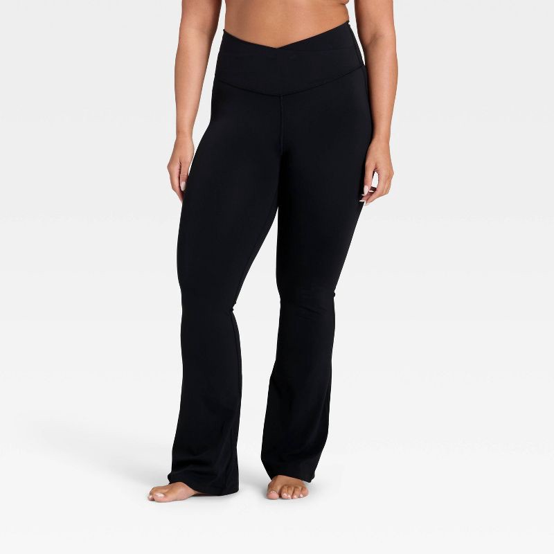slide 4 of 5, Women's Everyday Soft Crossover Flare Leggings - All In Motion™ Black S, 1 ct