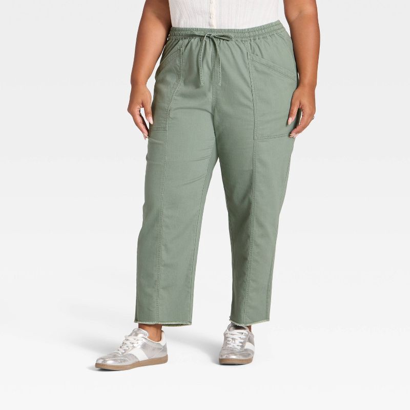slide 1 of 3, Women's Mid-Rise Tie-Waist Pull-On Pants - Universal Thread™ Green XXL, 1 ct