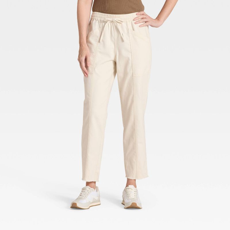 slide 1 of 3, Women's Mid-Rise Tie-Waist Pull-On Pants - Universal Thread™ Cream M, 1 ct