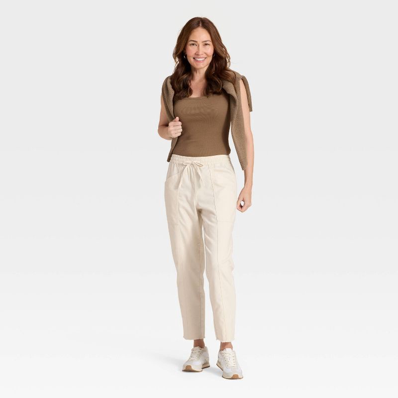 slide 3 of 3, Women's Mid-Rise Tie-Waist Pull-On Pants - Universal Thread™ Cream L, 1 ct