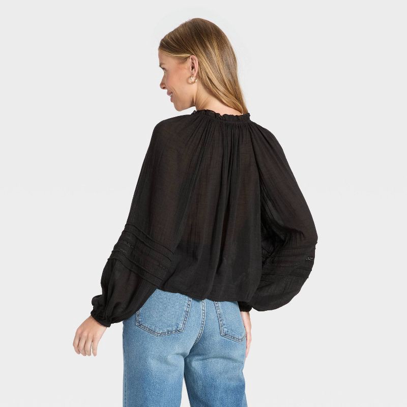 slide 2 of 3, Women's Balloon Long Sleeve V-Neck Blouse - Universal Thread™ Black S, 1 ct