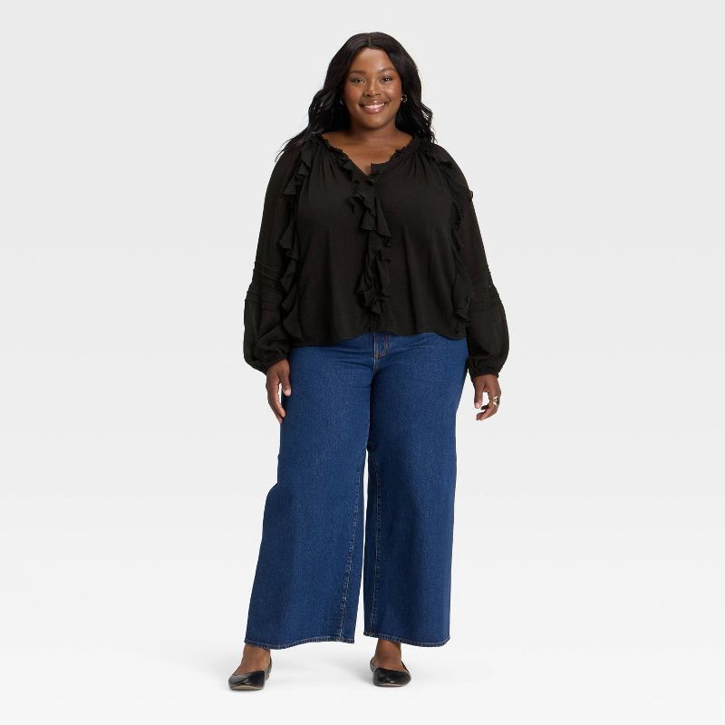 slide 3 of 3, Women's Balloon Long Sleeve V-Neck Blouse - Universal Thread™ Black XXL, 1 ct