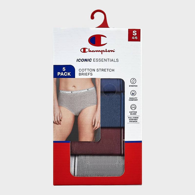 slide 6 of 6, Champion Women's 5pk Cotton Stretch Iconic Essentials Briefs - L, 5 ct