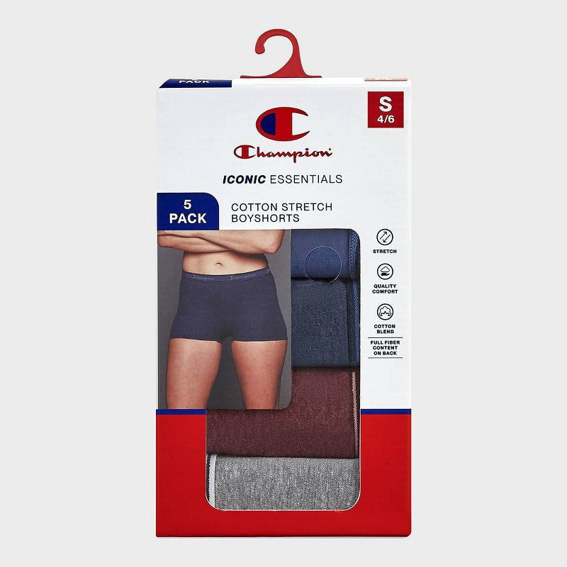 slide 6 of 6, Champion Women's 5pk Cotton Stretch Iconic Essentials Boyshorts - S, 5 ct