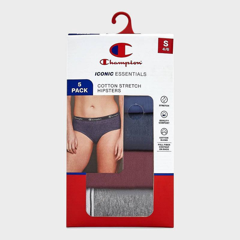 slide 6 of 6, Champion Women's 5pk Cotton Stretch Iconic Essentials Hipster Underwear - XXL, 5 ct