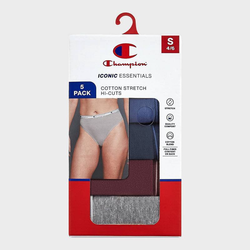 slide 6 of 6, Champion Women's 5pk Cotton Stretch Iconic Essentials Hi-Cut Underwear - L, 5 ct