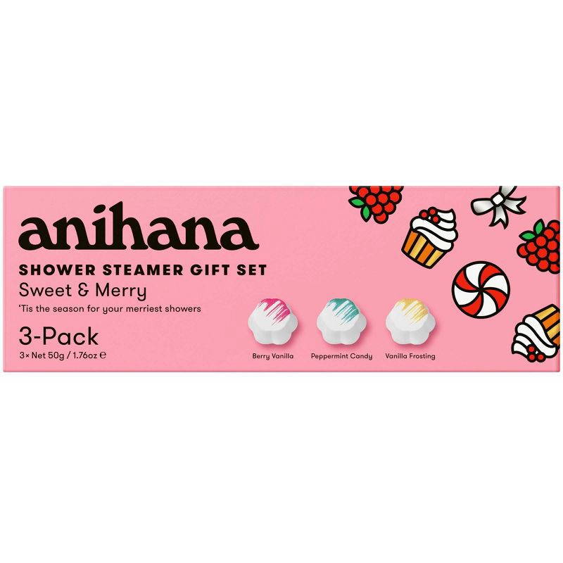 slide 7 of 8, anihana Sweet & Merry Shower Steamer Gift Set - Berry Vanilla, Peppermint Candy, Vanilla Frosting - 5.29oz/3pk, 5.29 oz, 3 ct