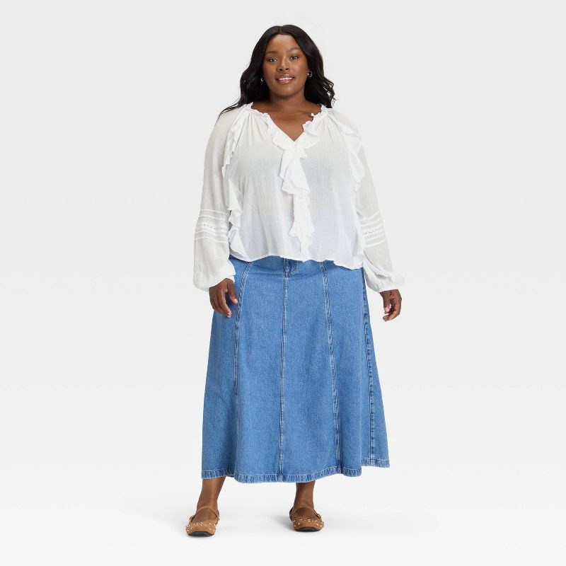 slide 3 of 3, Women's Balloon Long Sleeve V-Neck Blouse - Universal Thread™ White XXL, 1 ct