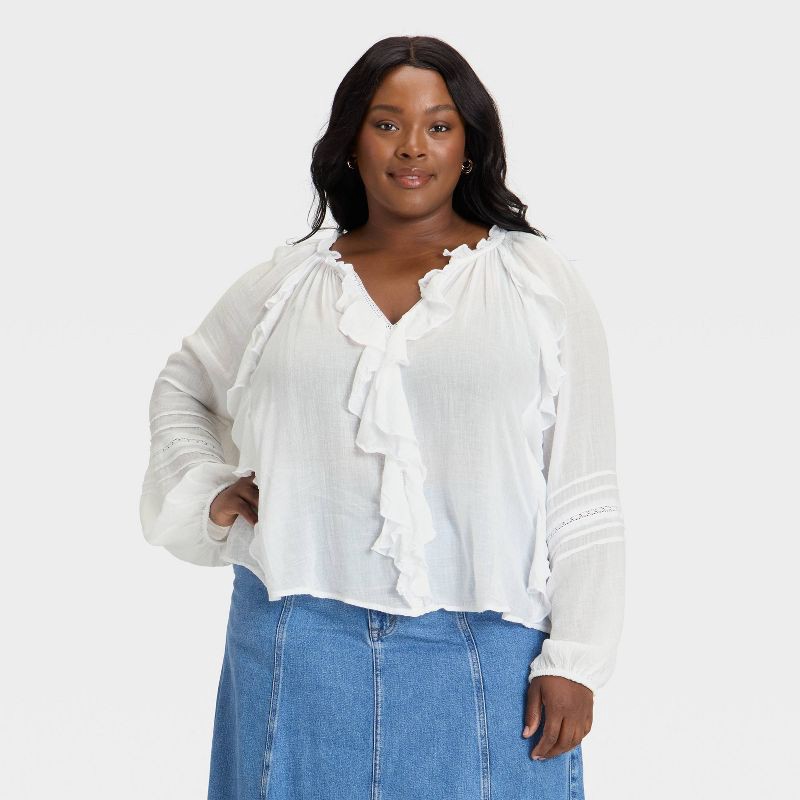 slide 1 of 3, Women's Balloon Long Sleeve V-Neck Blouse - Universal Thread™ White XXL, 1 ct