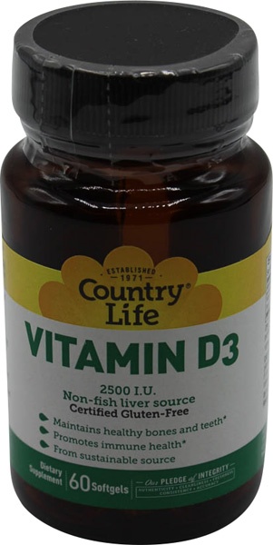 slide 1 of 1, Country Life Vitamin D3 2500 IU, 60 ct