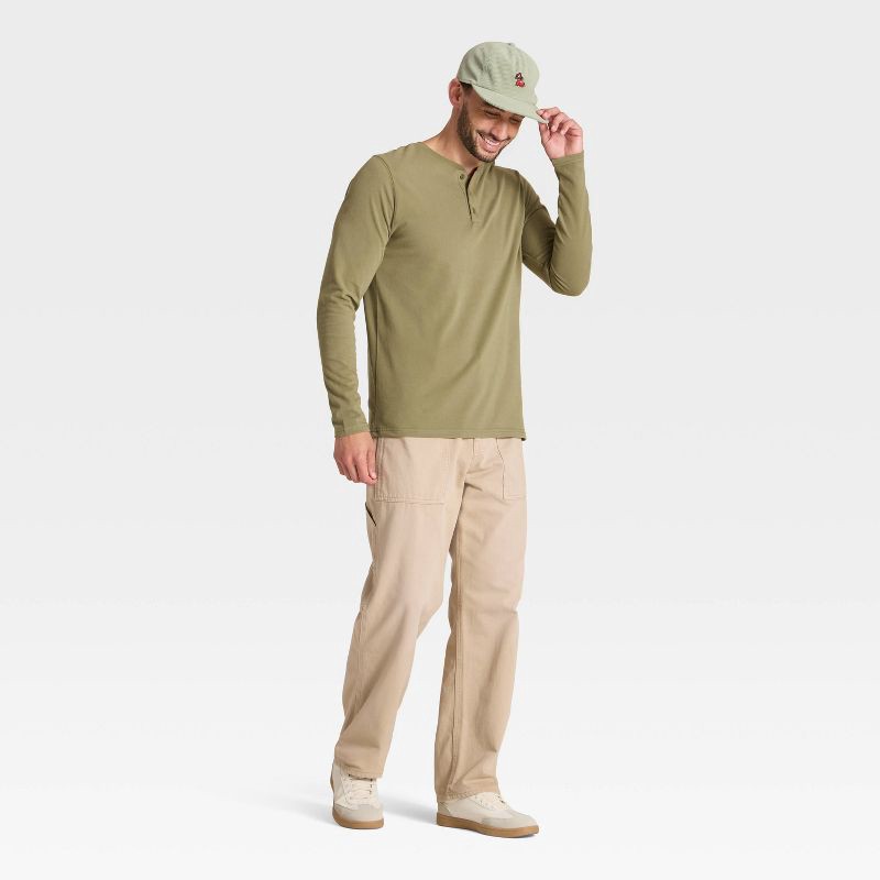 slide 3 of 3, Men's Vintage Long Sleeve Henley Shirt - Goodfellow & Co™ Olive Green XXL, 1 ct