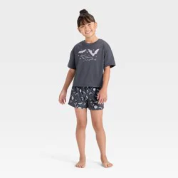 Girls' 2pc Halloween Bats Short Sleeve Pajama Set - Cat & Jack™ Gray M