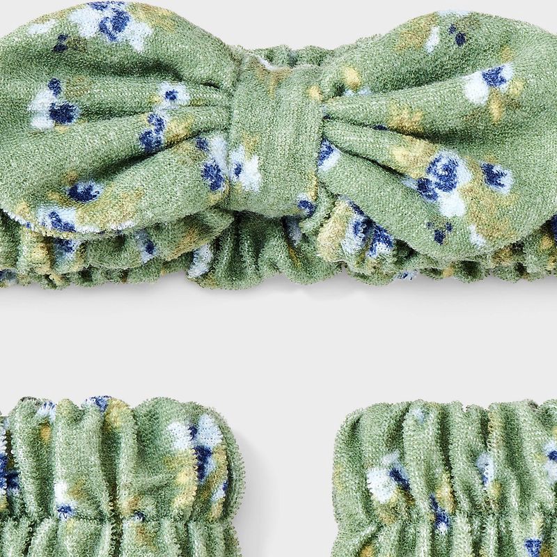 slide 3 of 3, Hair Headwrap with Cuffs Set 3pc - Wild Fable™ Green Floral, 3 ct