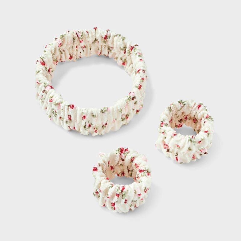 slide 2 of 3, Hair Headwrap with Cuffs Set 3pc - Wild Fable™ Cream Floral, 3 ct