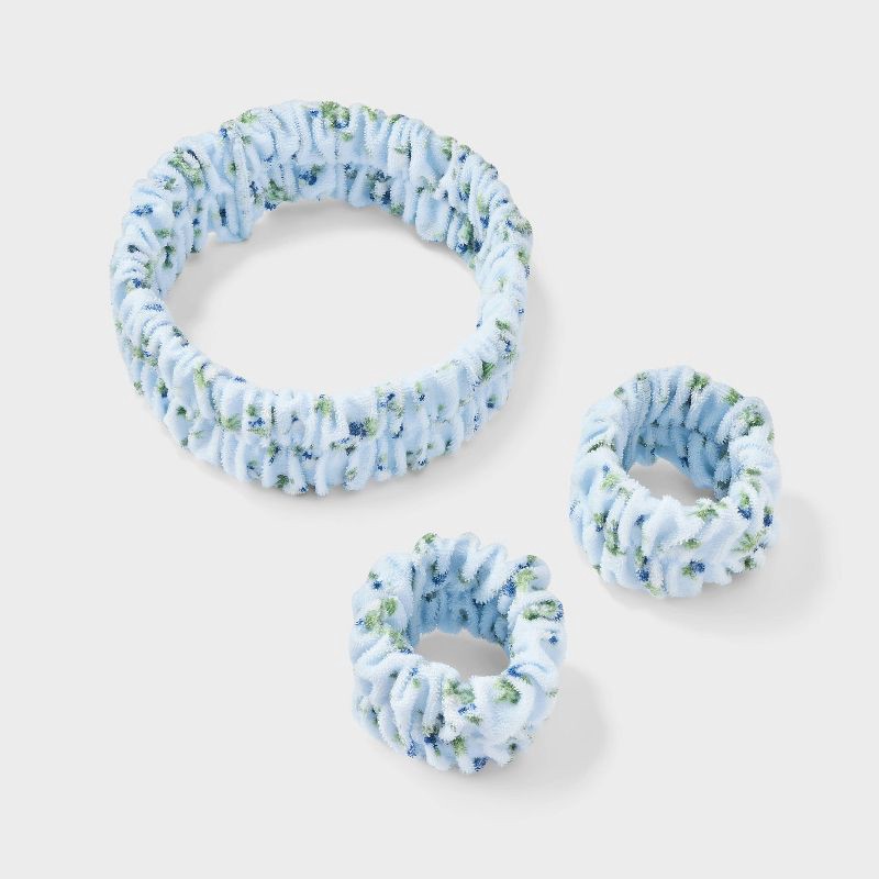 slide 2 of 3, Hair Headwrap with Cuffs Set 3pc - Wild Fable™ Blue Floral, 3 ct