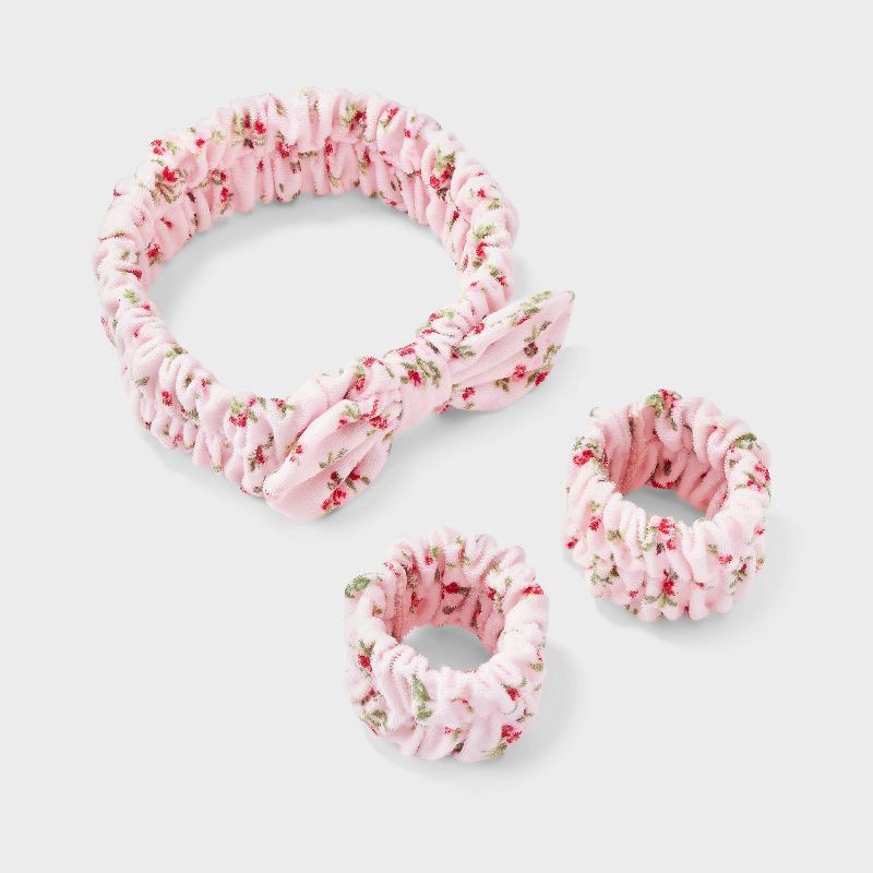 slide 2 of 3, Hair Headwrap with Cuffs Set 3pc - Wild Fable™ Pink Floral, 3 ct