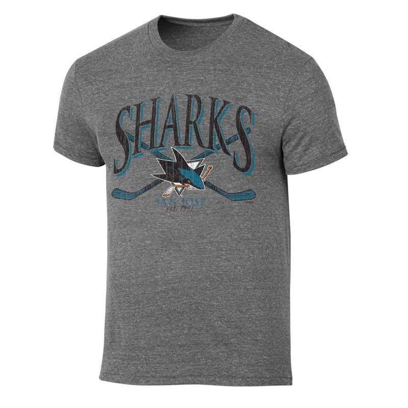 slide 1 of 3, NHL San Jose Sharks Men's Short Sleeve Gray Tri-Blend T-Shirt - S, 1 ct