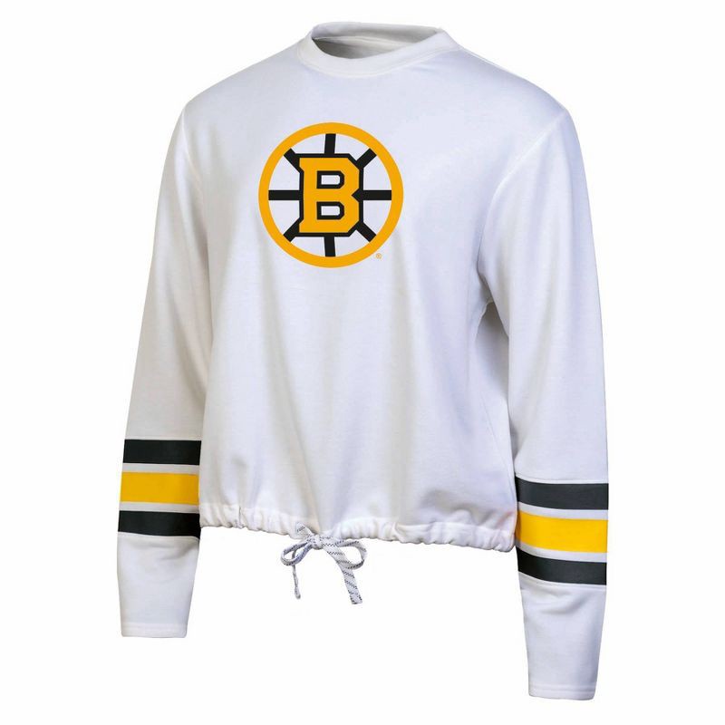 slide 1 of 3, NHL Boston Bruins Women's White Long Sleeve Fleece Crew Sweatshirt - M, 1 ct