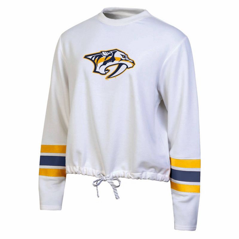 slide 1 of 3, NHL Nashville Predators Women's White Long Sleeve Fleece Crew Sweatshirt - M, 1 ct