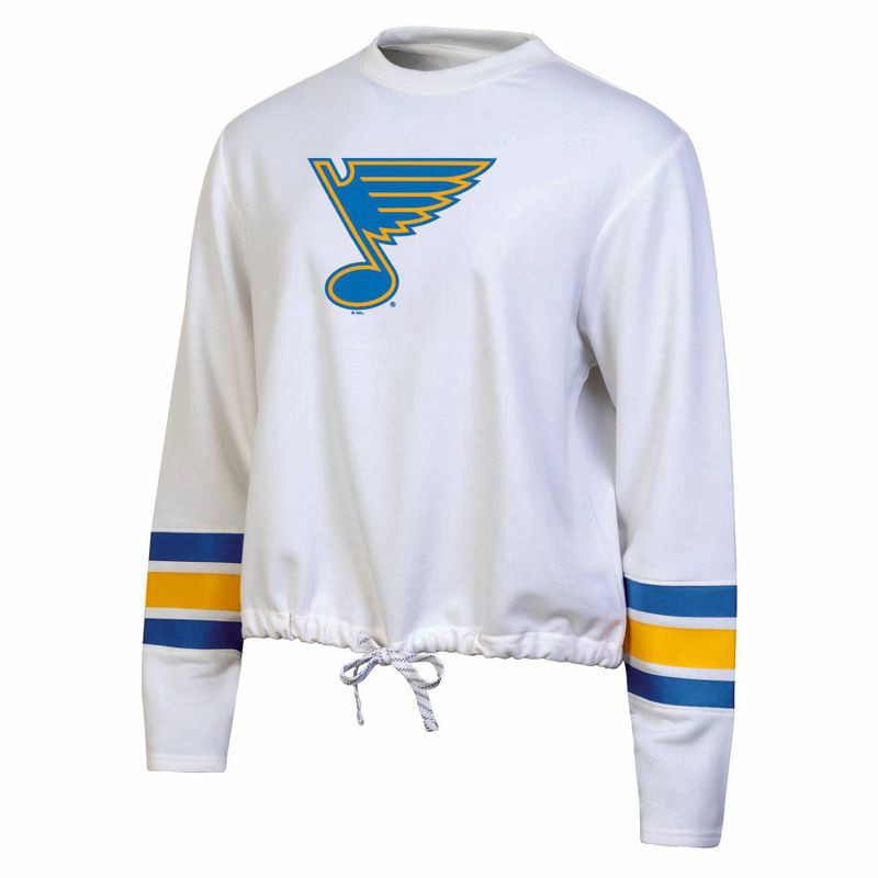 slide 1 of 3, NHL St. Louis Blues Women's White Long Sleeve Fleece Crew Sweatshirt - L, 1 ct