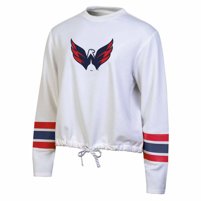 slide 1 of 3, NHL Washington Capitals Women's White Long Sleeve Fleece Crew Sweatshirt - L, 1 ct
