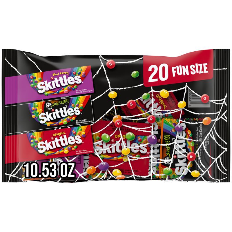 slide 1 of 10, Skittles Original, Wild Berry & Shriekers Fun Size Chewy Halloween Candy Bag - 10.53oz/20ct, 10.53 oz; 20 ct