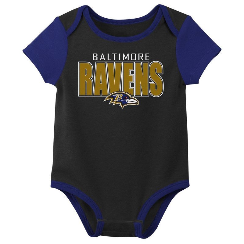 slide 2 of 4, NFL Baltimore Ravens Boys' White 3pk Bodysuit - 0-3M, 3 ct