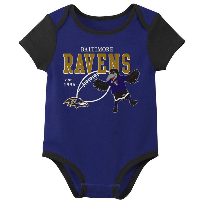 slide 4 of 4, NFL Baltimore Ravens Boys' White 3pk Bodysuit - 0-3M, 3 ct